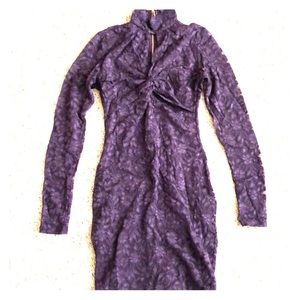 Purple Lace Elegant Posh Dress, Neck Peep & Zipper